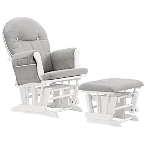 Angel Line Celine Glider And Ottoman, White with Gray Cushions